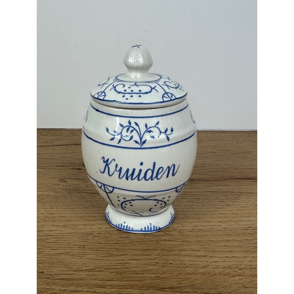 Boch Copenhague Spice Jar Canister Blue White Epices Kruiden Belgium Ceramic 5in